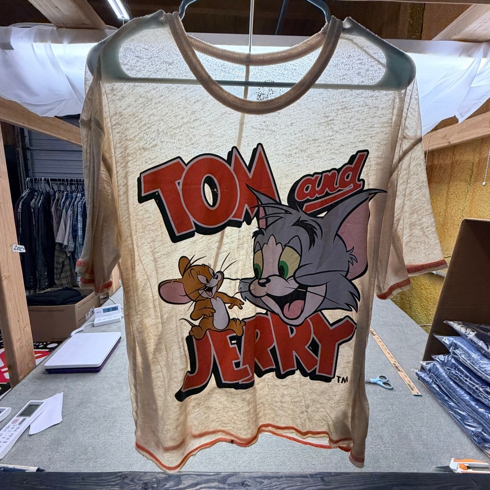 Tom & Jerry Womens Night Shirt Medium 8-10 Tan Graphic Sleepwear LZ21910SF